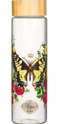 1220000322776 Hope Yellow Butterfly Glass Water Bottle Isaiah 40:31