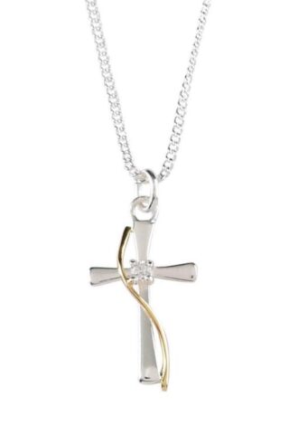 714611187295 2 Tone Flare Cross With CZ And Sash