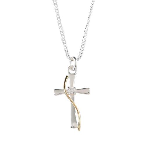 714611187295 2 Tone Flare Cross With CZ And Sash