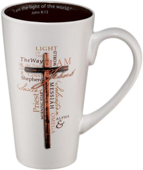 6006937099944 Tall Stoneware Coffee/Tea Mug  Light of The World John 8:12 Bible Verse - Names