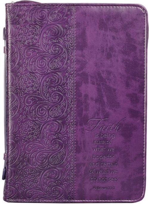 6006937096783 Purple Faux Leather Bible Cover for Women  Faith Purple Paisley- Hebrews 11:1  Z