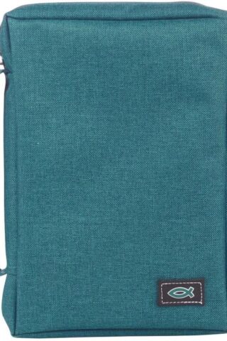 6006937139572 Teal Canvas Bible Cover for Men and Women with Jesus Fish Symbol Applique