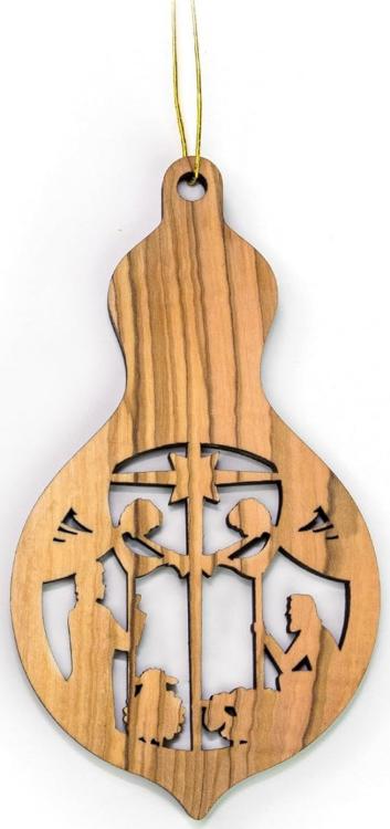 782860487961 2D Bulb Olive Wood Nativity Shepherds And Angels (Ornament)