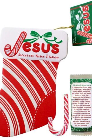 641520003203 Jesus Sweetest Name I Know Mini Candy Cane Stocking Ornament Tin