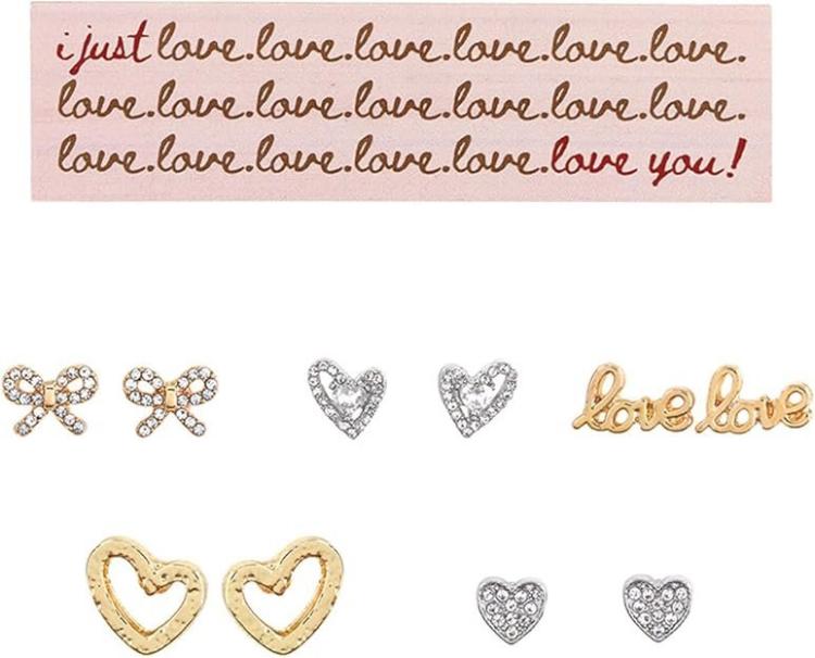 195002604377 Mini Bling 5 Pair Set In Decorated Pinewood Box I Just Love You (Earring)