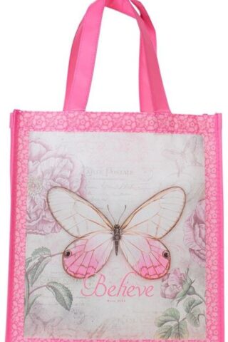 6006937131361 Reusable Shopping Tote Bag  Believe Pink Butterfly Mark 9:23 Bible Verse  Inspir