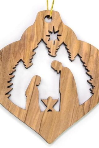 782860488050 2D Vintage Bulb Olive Wood Nativity With Trees (Ornament)