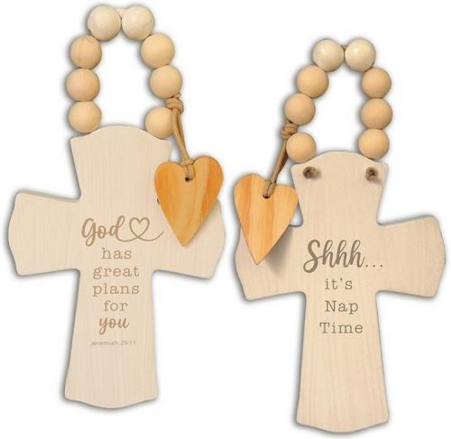 785525320559 God Has Great Plans Cross Door Hanger With Beads And Heart